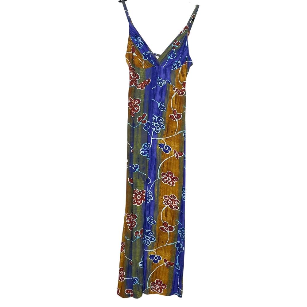 Jams World Tropical Floral Ombre Blue Spaghetti Strap Hawaii Maxi Dress Size S